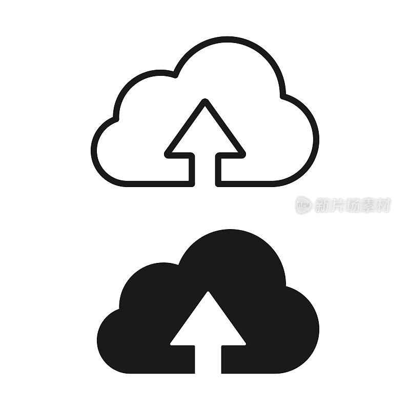 Upload to cloud symbol icon. Web and application interface server sign. Outline and black silhouette. Vector illustration image. Isolated on white background.